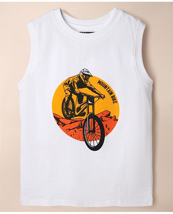 Pine Kids 100% Cotton Denim Shirts and Tank Top with Full Sleeves and Cyclist Print - Royal Blue