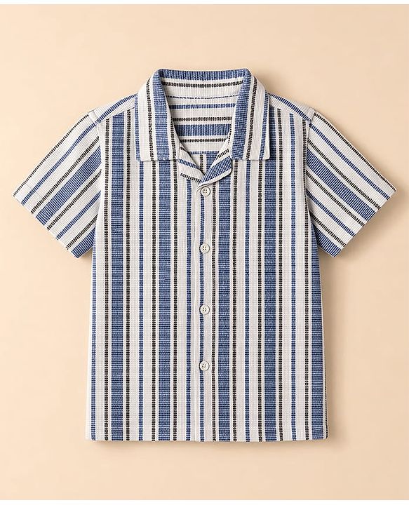 Babyhug Cotton Woven Half Sleeves Co-Ords Striped Shirt & Shorts Set - Blue
