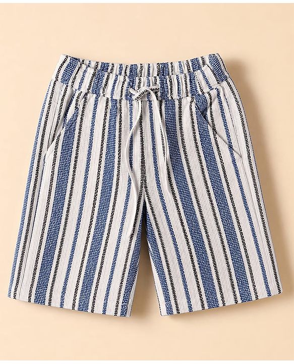 Babyhug Cotton Woven Half Sleeves Co-Ords Striped Shirt & Shorts Set - Blue