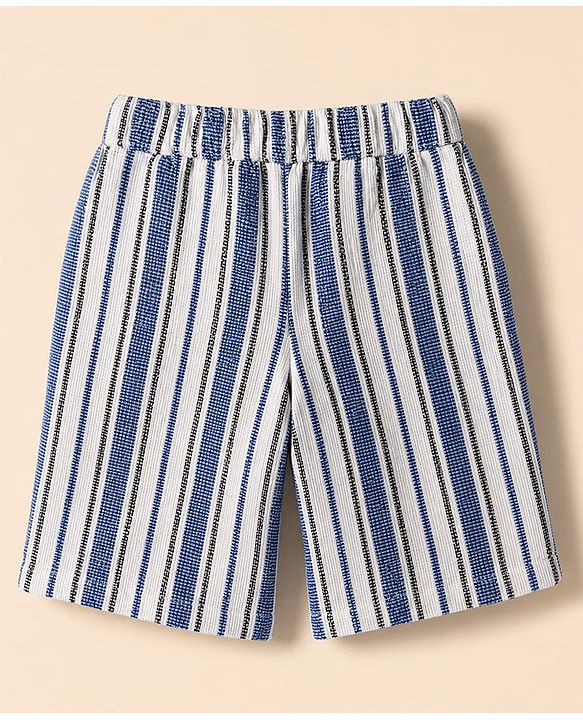 Babyhug Cotton Woven Half Sleeves Co-Ords Striped Shirt & Shorts Set - Blue