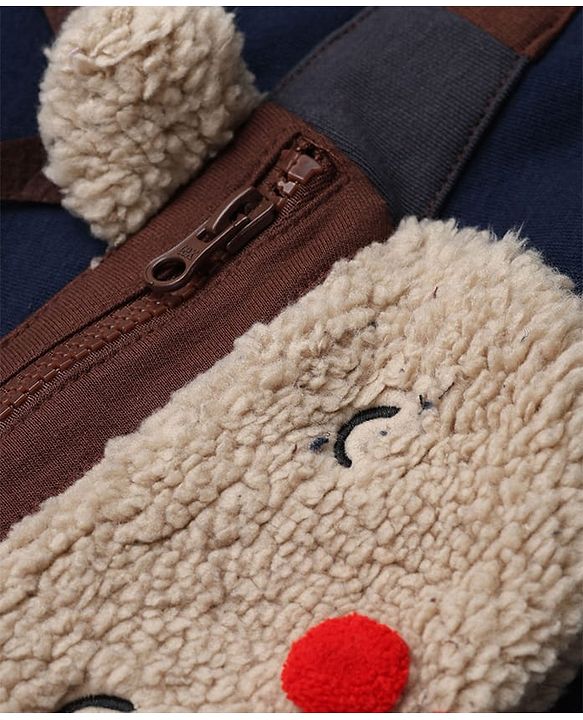 Babyhug Cotton Blend Fleece Knit Sweatshirt with Full Sleeves and Reindeer Detailing - Navy Blue