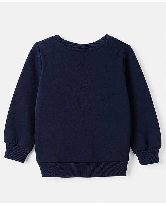 Babyhug Cotton Blend Fleece Knit Sweatshirt with Full Sleeves and Reindeer Detailing - Navy Blue