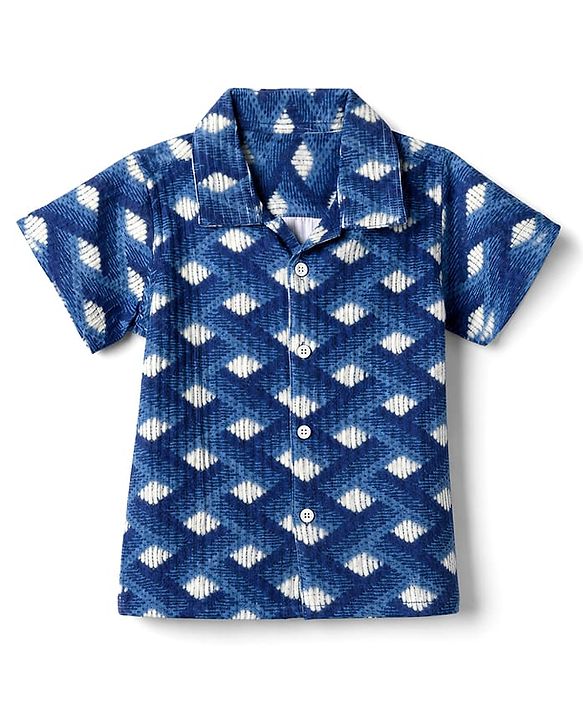 Babyhug Cotton Woven Half Sleeves Geometric Print Co-Ords Shirt & Shorts Set - Blue