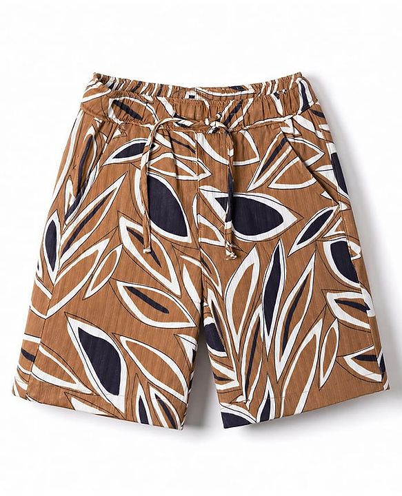 Babyhug Cotton Woven Half Sleeves Tropical Printed Co-Ords Shirt & Shorts Set - Brown