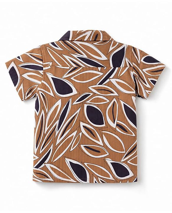 Babyhug Cotton Woven Half Sleeves Tropical Printed Co-Ords Shirt & Shorts Set - Brown