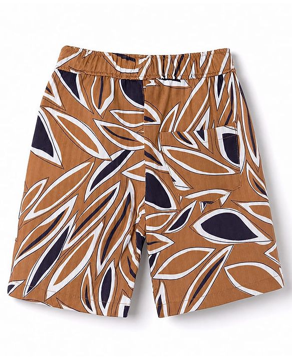 Babyhug Cotton Woven Half Sleeves Tropical Printed Co-Ords Shirt & Shorts Set - Brown