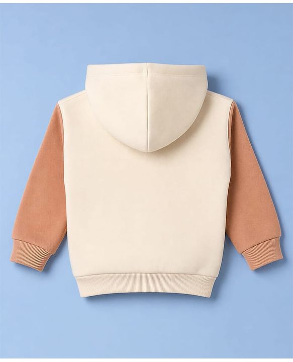 Babyhug Fleece Knit Front Open Hooded Sweatshirt With Full Sleeves and Reindeer Patch - Beige