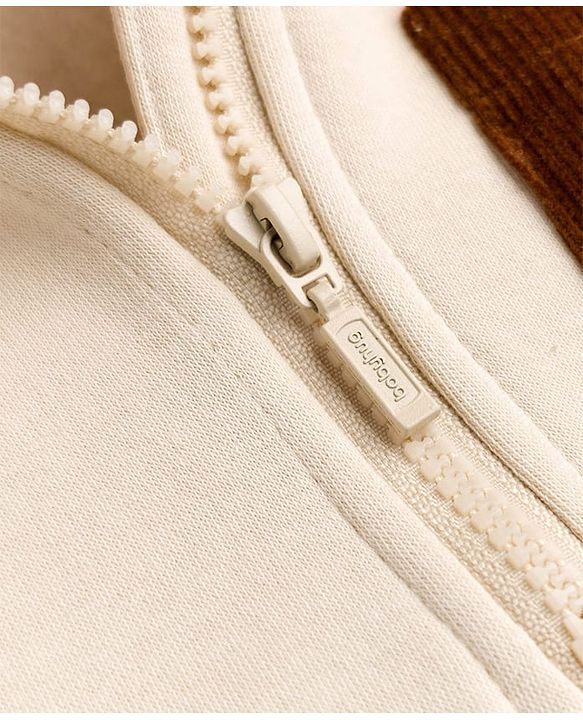 Babyhug Fleece Knit Front Open Hooded Sweatshirt With Full Sleeves and Reindeer Patch - Beige