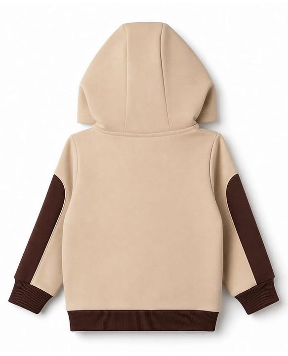 Babyhug Fleece Knit Full Sleeves Hooded Bear Club Embroidered Sweat Shirt with Bear Applique Pocket -  Tan & Brown