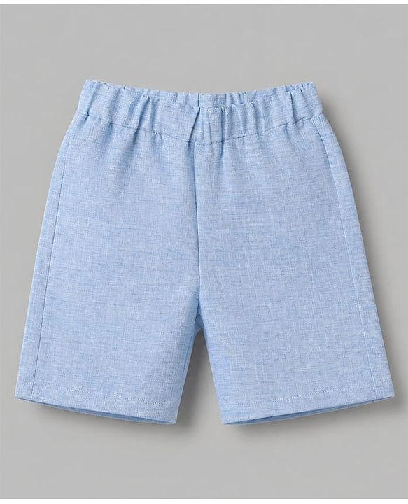 Babyhug Woven Half Sleeves Solid Colour 3 Piece Party Suit With Bow - Light Blue