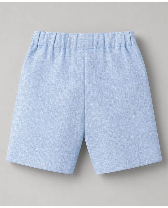 Babyhug Woven Half Sleeves Solid Colour 3 Piece Party Suit With Bow - Light Blue