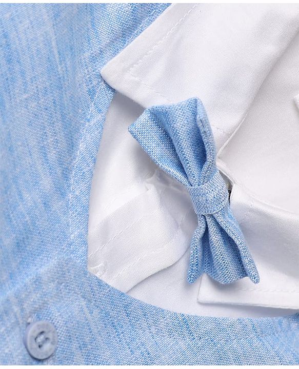 Babyhug Woven Half Sleeves Solid Colour 3 Piece Party Suit With Bow - Light Blue