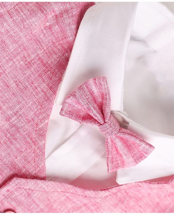 Babyhug Woven Half Sleeves Solid Colour 3 Piece Party Suit With Bow - Pink