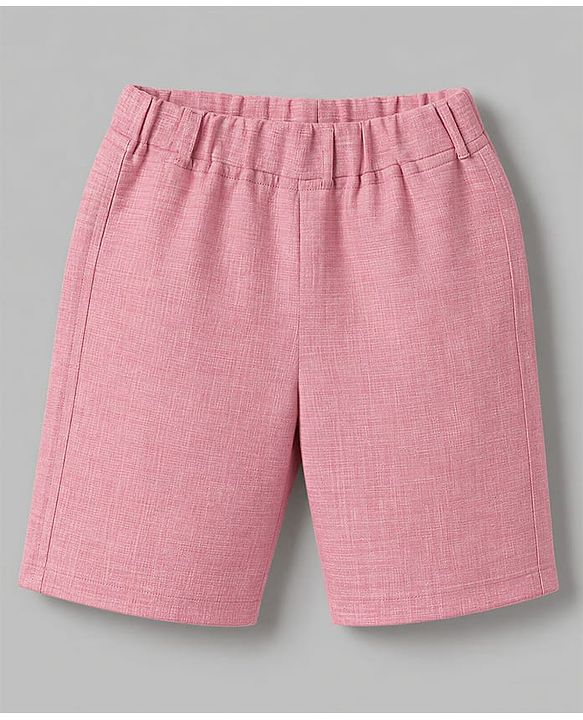 Babyhug Woven Half Sleeves Solid Colour 3 Piece Party Suit With Bow - Pink