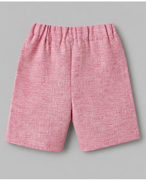 Babyhug Woven Half Sleeves Solid Colour 3 Piece Party Suit With Bow - Pink