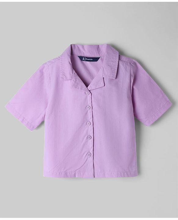 Pine Kids 100% Cotton Knit Half Sleeves Solid Shirt Style Top With Inner Tee - Lavender