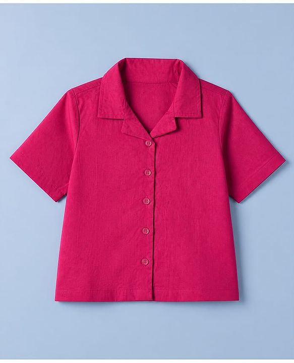 Pine Kids 100% Cotton Woven Shirt and Tank Top Set with Half Sleeves in Pink