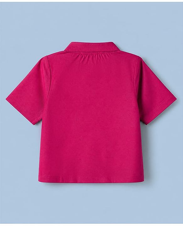 Pine Kids 100% Cotton Woven Shirt and Tank Top Set with Half Sleeves in Pink
