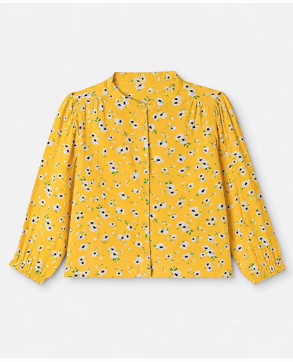 Pine Kids Rayon Woven Full Sleeves Top with  Floral Print - Yellow