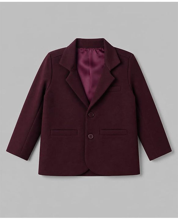 Babyhug Woven Full Sleeves Solid Three Piece Party Suit With Bow - Wine