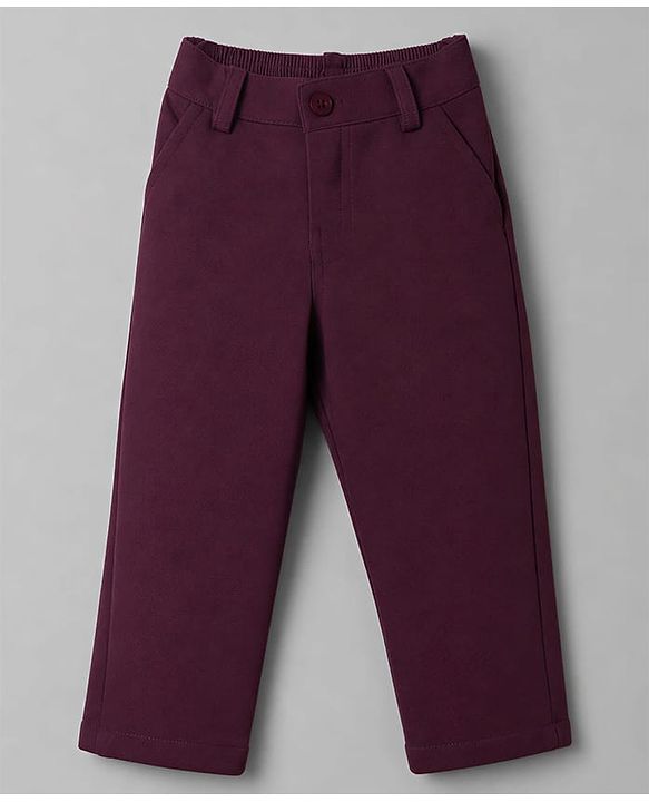 Babyhug Woven Full Sleeves Solid Three Piece Party Suit With Bow - Wine