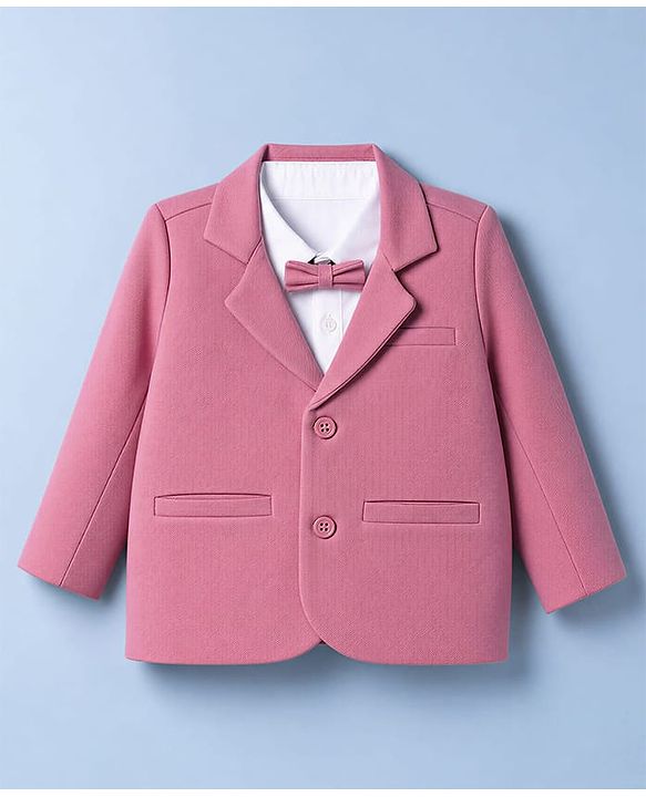 Babyhug Woven Full Sleeves Solid Three Piece Party Suit With Bow - Mauve