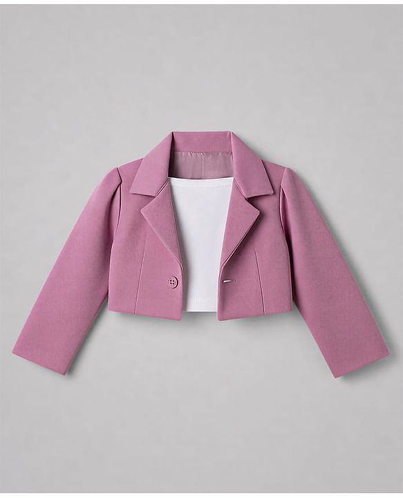 Babyhug Knit Full Sleeves Blazer Style Co-Ords Top & Skirts Set with Inner Tee - Pink