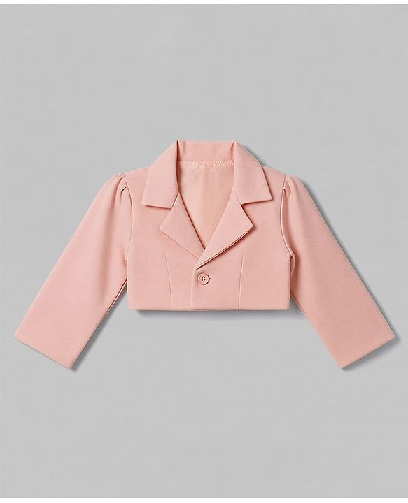 Babyhug Knit Full Sleeves Blazer Style Co-Ords Top & Skirts Set with Inner Tee - Peach