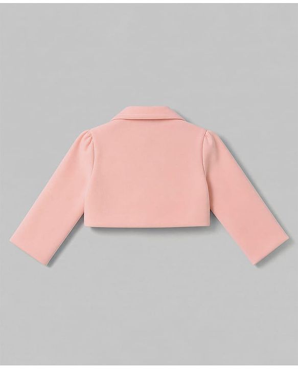Babyhug Knit Full Sleeves Blazer Style Co-Ords Top & Skirts Set with Inner Tee - Peach