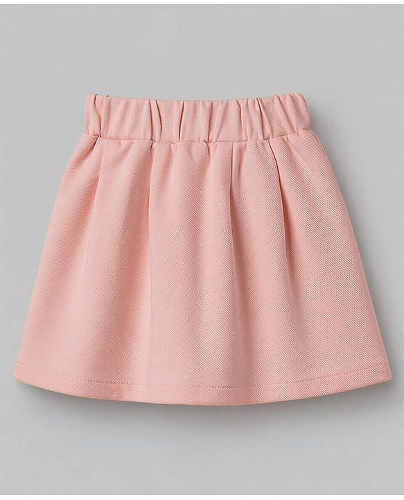 Babyhug Knit Full Sleeves Blazer Style Co-Ords Top & Skirts Set with Inner Tee - Peach