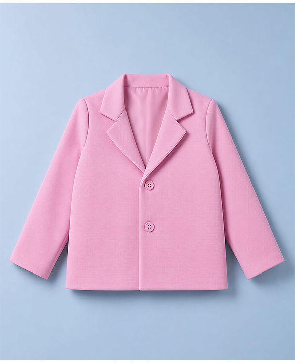 Babyhug Knit Full Sleeves Solid Top & Pant Set With Blazer - Pink