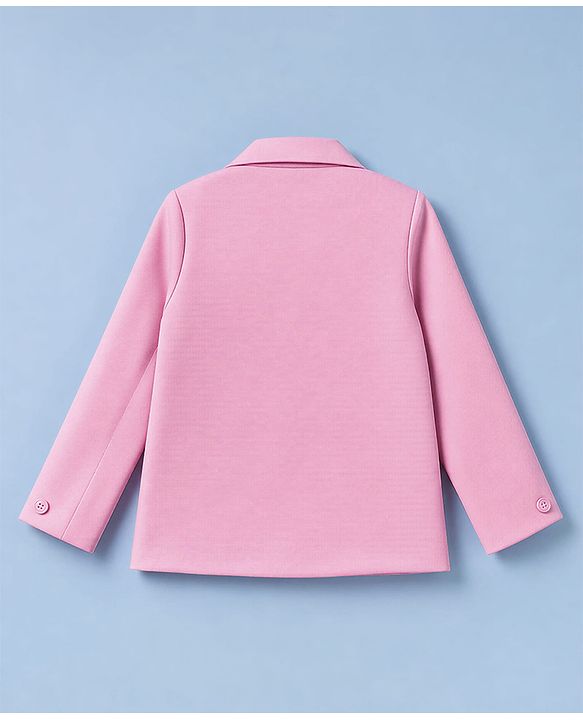 Babyhug Knit Full Sleeves Solid Top & Pant Set With Blazer - Pink