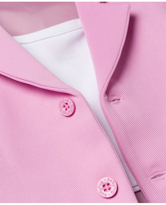 Babyhug Knit Full Sleeves Solid Top & Pant Set With Blazer - Pink
