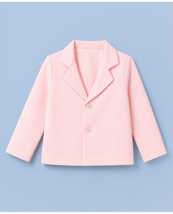 Babyhug Knit Full Sleeves Solid Top & Pant Set With Blazer - Peach