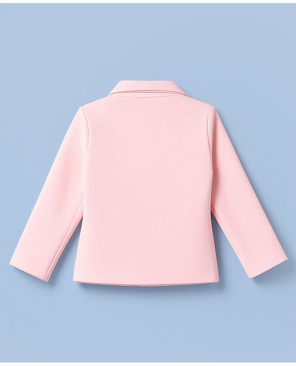 Babyhug Knit Full Sleeves Solid Top & Pant Set With Blazer - Peach