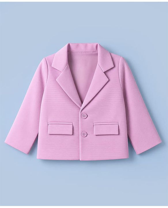 Babyhug Knit Full Sleeves Solid Top & Pant Set With Blazer - Pink
