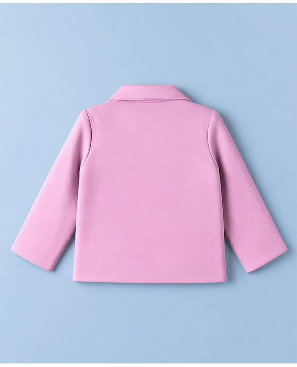 Babyhug Knit Full Sleeves Solid Top & Pant Set With Blazer - Pink