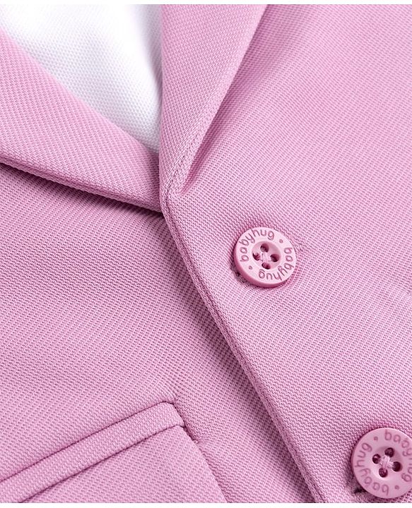 Babyhug Knit Full Sleeves Solid Top & Pant Set With Blazer - Pink