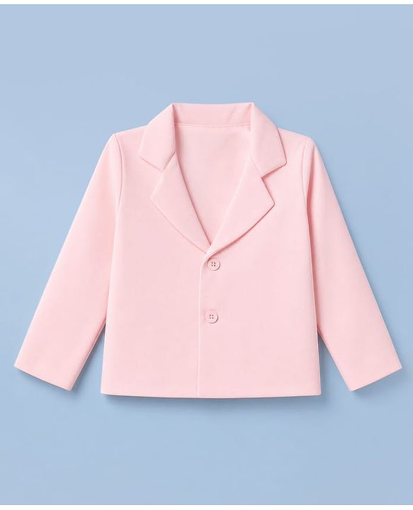 Babyhug Knit Full Sleeves Solid Top & Pant Set With Blazer - Peach