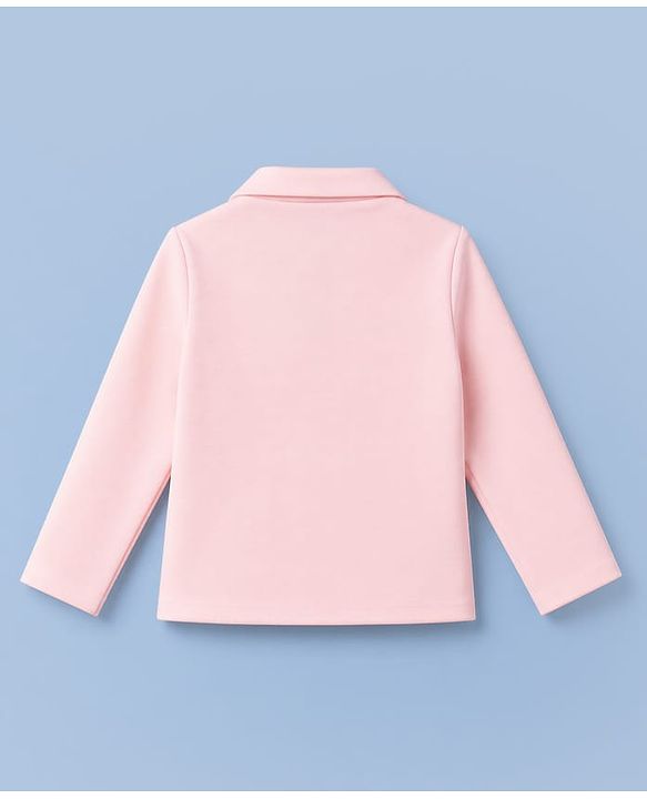 Babyhug Knit Full Sleeves Solid Top & Pant Set With Blazer - Peach