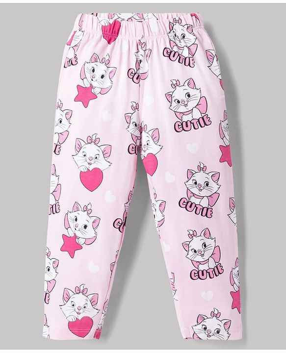 Babyhug Disney Single Jersey Knit Full Sleeves Front Open Shirt & Pyjama Night Suit Co-Ords Set With Marie Graphic - Pink