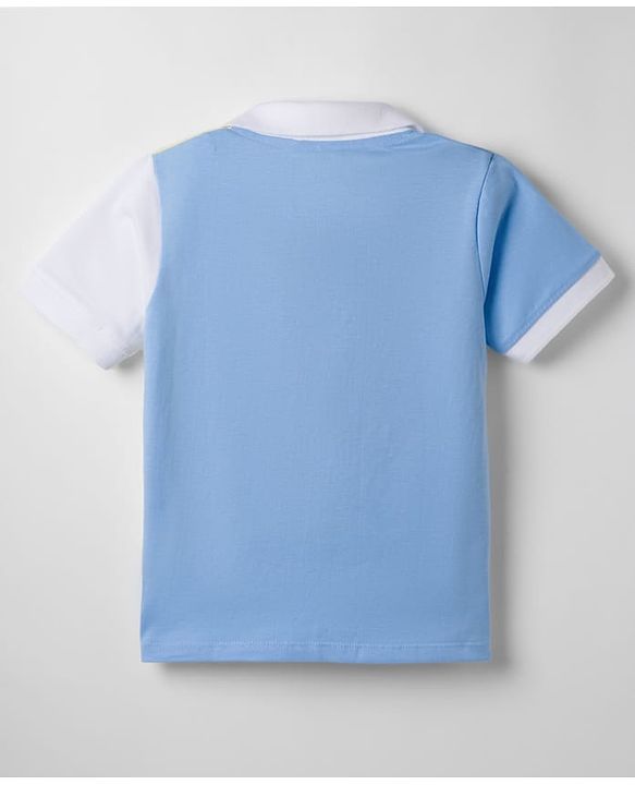 Babyhug Marvel Single Jersey Knit Half Sleeves Cut & Sew Designed Polo T-Shirt with Avengers Badge Detailing - Blue & White
