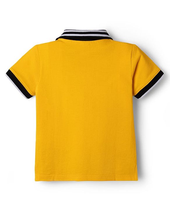 Babyhug Disney Single Jersey Knit Half Sleeves Colour Block Polo T-Shirt with Mickey Mouse Graphics - Yellow White & Black