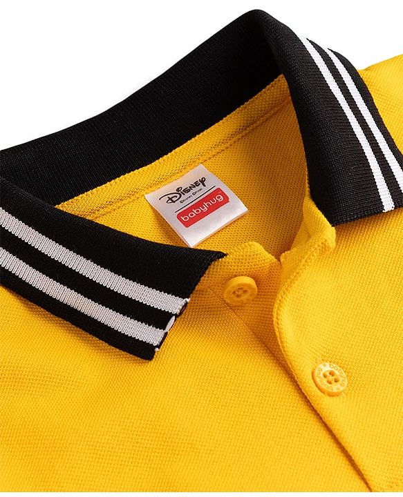 Babyhug Disney Single Jersey Knit Half Sleeves Colour Block Polo T-Shirt with Mickey Mouse Graphics - Yellow White & Black