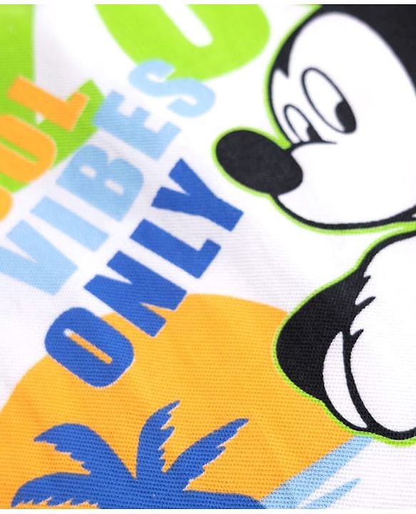 Babyhug Disney Cotton Knit Half Sleeves Polo T-Shirt with Front & Back Mickey Mouse Surf Print - White