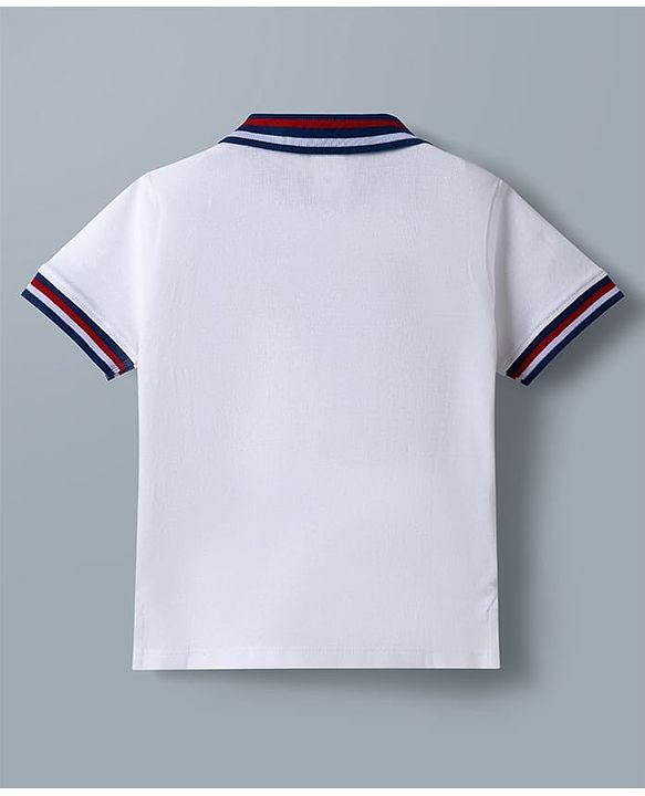 Babyhug Disney 100% Cotton Knit Half Sleeves Polo T-Shirt Wit Mickey Mouse Graphic - White