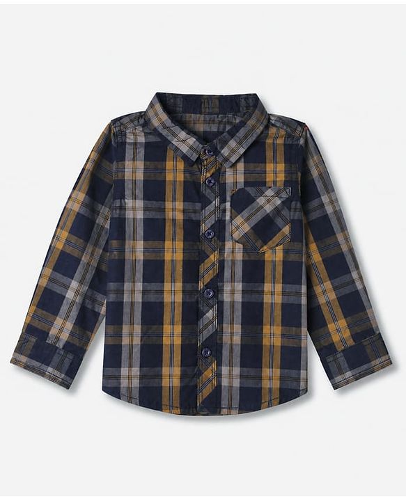 Babyhug 100% Cotton Woven Full Sleeves Checked Shirt and Joggers Set - Biege