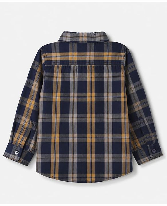 Babyhug 100% Cotton Woven Full Sleeves Checked Shirt and Joggers Set - Biege