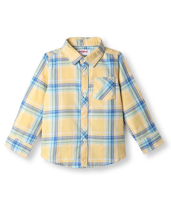 Babyhug Cotton Blend Full Sleeves Checked Shirt and Denim Jeans - Yellow