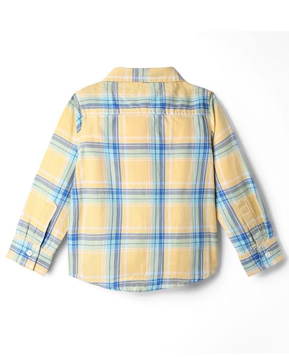 Babyhug Cotton Blend Full Sleeves Checked Shirt and Denim Jeans - Yellow